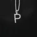Collar de cadena de cuerda plateada con colgante de letra P mayúscula con circonitas. - Estilo Letra P(N20080601-Rh-P)