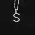 Collar hiphop con colgante de letra S en circonitas y cadena de cuerda de plata pulida - Estilo Letra S(N20080601-Rh-S)