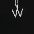 Elegante collar con colgante de letra W con circonitas y cadena de cordón plata clásica - Estilo Letra W(N20080601-Rh-W)