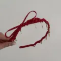 Sweet red polka dot pleated satin headband with elegant bow and clear non-slip inner teeth - Polka Dot Bow Wavy Headband / Red