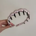 Elegant pink satin pleated headband with black inner teeth for a secure and stylish grip - Wavy Headband(60#) / Pink