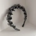 Elegant grey pleated satin headband decorated with clear faceted beads and black spikes - Pleated Rhinestone Style / Gray