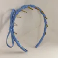 Elegant light blue satin pleated headband with side bow and tortoise teeth decoration - Blue Bow Wavy Headband (31#) / Blue