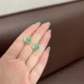 Pendientes de tulipán dorados elegantes con piedra ojo de gato verde y cristales brillantes - Oro Azul
