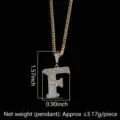 Collar colgante letra F hip hop con circonitas y cadena cubana dorada para hombre - Letra F / Dorado