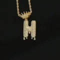 Vergulde iced-out kroon drip letter H hanger ketting met dikke touwketting - Letter H Stijl (N21030201-H) / Goud
