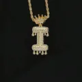 Druipende vergulde ketting met letter I hanger, kroon en hiphop sieradendetails - Letter I Stijl (N21030201-I) / Goud