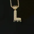 Hip-hop gouden letter L hanger ketting met zirkoon kroon en druppelend waterdruppel ontwerp. - Letter L Stijl (N21030201-L) / Goud