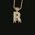 Hiphop vergulde letter R hanger ketting met kroon en druppels met schitterende stenen - Letter R Stijl (N21030201-R) / Goud
