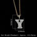 Collar hip hop con colgante letra Y, circonitas CZ y cadena cubana dorada para hombre - Letra Y / Dorado