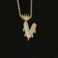 Vergulde iced out letter V druppel hanger met kroon en touwketting voor hiphop - Letter V Stijl (N21030201-V) / Goud