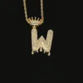Hip hop iced out druipende letter W ketting met een fonkelende kroon hanger in goud - Letter W Stijl (N21030201-W) / Goud