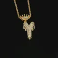 Vergulde ketting met kroon en druppelende letter Y hanger met fonkelende zirkoon - Letter Y Stijl (N21030201-Y) / Goud