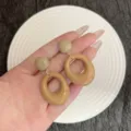 French vintage style geometric resin stud earrings in beige and tan finish - Two-Tone Geometric (Gold) / Gold