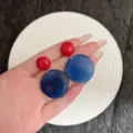 French style geometric round stud earrings in red and blue contrast resin design - Red and Black