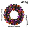 Halloween ball wreath with spiders and pumpkins for front door decor - Large Version