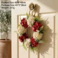 Elegant red and white hydrangea artificial Christmas wreath for front door decor, 40cm size - Red White Hydrangea Style (U3-12)