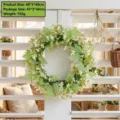 Elegant white flower and green leaf wreath for home window decoration, 40cm diameter. - Milky White Small Floral Style (G3-42)