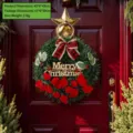 Christmas wreath with Merry Christmas sign and red bow on a dark red door background - Christmas Wreath Style (L3-47)