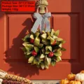 Artificial Christmas wreath with green leaves, red pomegranates and striped bow decoration - Small Pomegranate Wreath Style (H3-11)