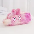 Astuccio in peluche rosa tie-dye con orecchie di coniglio, grandi occhi e cerniera - Rosso rosa