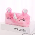 Astuccio unicorno in peluche rosa con morbida pelliccia, occhi ricamati e corno - Oro Rosa Arcobaleno