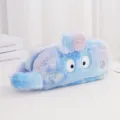 Astuccio per matite in peluche azzurro con consistenza soffice e grandi occhi carini - Blu