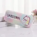 Astuccio colorato in peluche a forma di unicorno con cerniera per cancelleria scolastica - Rosa