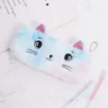 Astuccio in peluche a forma di gatto carino con sfumatura blu e rosa per la scuola - Blu