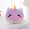Portamonete unicorno in peluche arcobaleno con corno glitterato per bambini - Stile con Occhi Socchiusi / Occhi rosa socchiusi