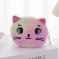Simpatico portamonete in peluche a forma di gatto arcobaleno con viso ricamato e catena - Rosa