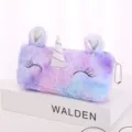Astuccio unicorno in peluche arcobaleno pastello con cerniera e catenella portachiavi - Viola Multi