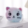 Adorabile portamonete a forma di gatto in peluche con sfumatura rosa e blu e catenella - Blu