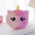 Mini portamonete unicorno in peluche con pelliccia sfumata rosa pesca e corno dorato - Stile Occhio Tondo / Occhio del Male Rosso Rosa