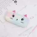 Astuccio per matite a forma di gatto in morbido peluche arcobaleno con orecchie - Rosa