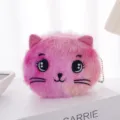 Simpatico portamonete in peluche rosa a forma di gatto con morbida finta pelliccia - Rosso rosa