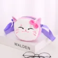 Piccola borsa a tracolla in peluche rosa e bianca a forma di gatto per bambini - Gatto viola