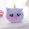 Adorabile portamonete unicorno in peluche sfumato pastello per bambini, mini borsa - Stile Occhio Tondo / Occhio Viola