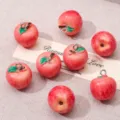 Colgantes de manzana roja realistas de resina con aros para joyería DIY - Estilo de Lazo Colgante / 14x16mm (1 Pieza/Paquete) / Manzana Roja