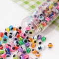 Colorful resin evil eye loose beads with rainbow stripes for DIY jewelry making - Evil Eye Round Bead (1mm Hole) / 6mm (25 Pieces/Pack) / Random Mixed Colors