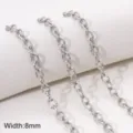 Textured silver stainless steel flat cross chain with 8mm width for DIY jewelry making - Style #01 / 1 Meter/Pack / Steel