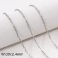 2.4mm wide silver stainless steel flat cable chain for DIY necklace jewelry making - Style #04 / 1 Meter/Pack / Steel