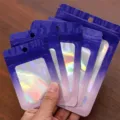 Set van paarse holografische ziplock verpakkingszakjes met venster voor sieraden DIY - 7x10cm (10 Stuks/Verpakking) / Paarse Gradiënt