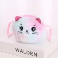 Süße pastellfarbene Plüsch-Katzen-Umhängetasche für Kinder mit Stickereidetails - Rosa Mehrfarbig