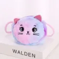 Niedliche Tie-Dye Plüsch Katze Umhängetasche für Kinder mit lila-rosa Farbverlauf Pelz - Lila Multi