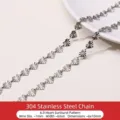 Cadena de eslabones de corazón de acero inoxidable 304 de alta calidad para joyería DIY - Estilo de Patrón de Corazón y Girasol / 1m/Paquete / Plateado