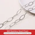304 stainless steel silver oval flattened link chain for DIY jewelry making accessories - Oval Flattened Link Style / 1m/Pack / Silver