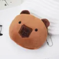 Close-up of a cute brown plush capybara coin purse with embroidered details and chain - Pointed Chin Style