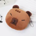 Close-up of cute brown capybara plush coin purse with soft texture and embroidery - Circle Pattern Style
