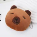 Close-up of cute brown plush capybara coin purse with embroidered facial details - Slanted Eyes Style
